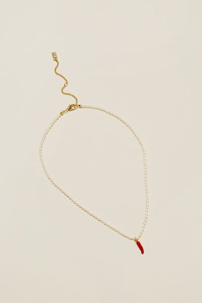 Pendant Necklace, GOLD PLATED PEARL CHILLI