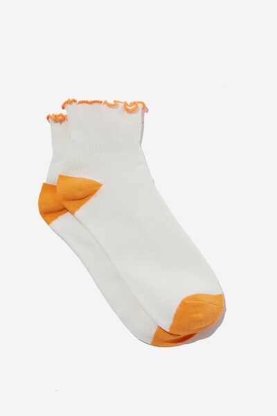 Frill Ribbed Ankle Sock, SWEET ORANGE