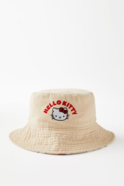 License Reversible Bucket Hat, LCN SAN HELLO KITTY ECRU/CHERRY