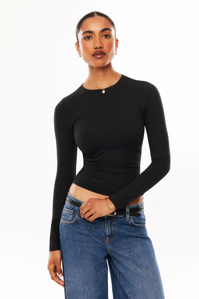 Sleek Miley Long Sleeve Top, BLACK