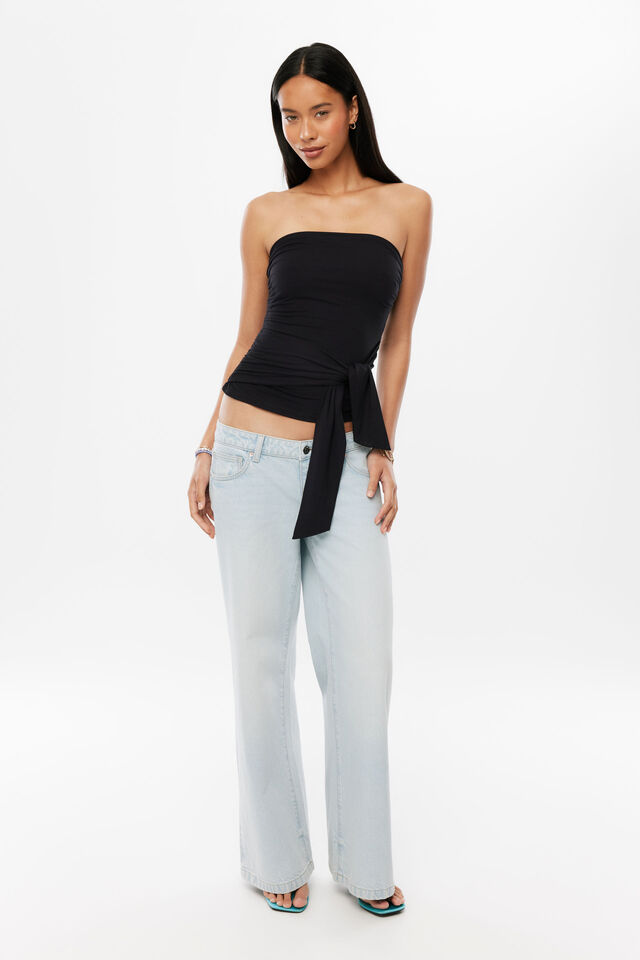 Soft Callie Strapless Tie Top, BLACK