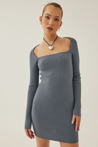 Shrug Knitted Mini Dress, BLUE SLATE