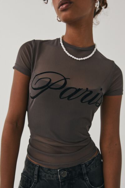 Mesh Graphic T Shirt, CHROME GREY/PARIS SCRIPT