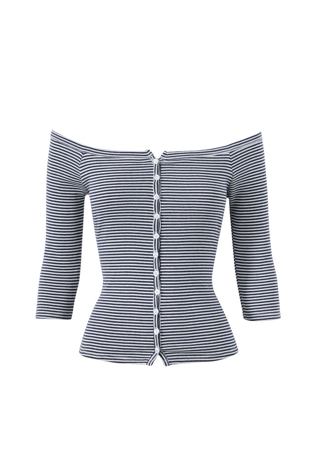 Mateo 3/4 Sleeve Top, RENATA STRIPE/ NAVY CREAM
