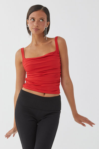 Luxe Ruched Sleeveless Top, RUBY RED