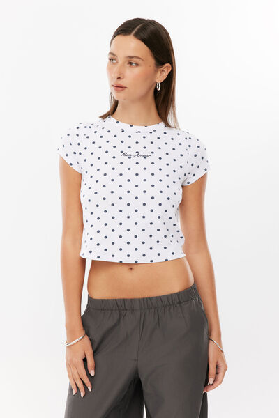 Kyra Graphic Baby Tee, WHITE/SPOT MON AMOUR