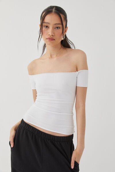 Laura Off Shoulder Tee, WHITE