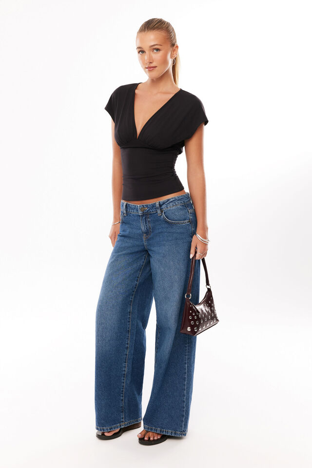 Soft Delena V Neck Top, BLACK