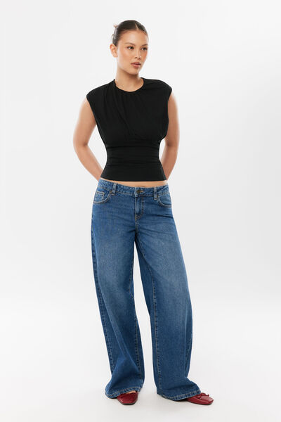 Leesa Ruched Top, BLACK