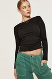 London Long Sleeve Ruched Top, BLACK