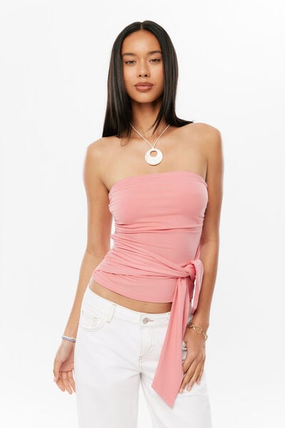 Soft Callie Strapless Tie Top, SUNSET CORAL