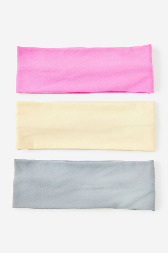 Headband 3 Pack, Y2K PINK/PLATNIM GREY/BABY YELLOW