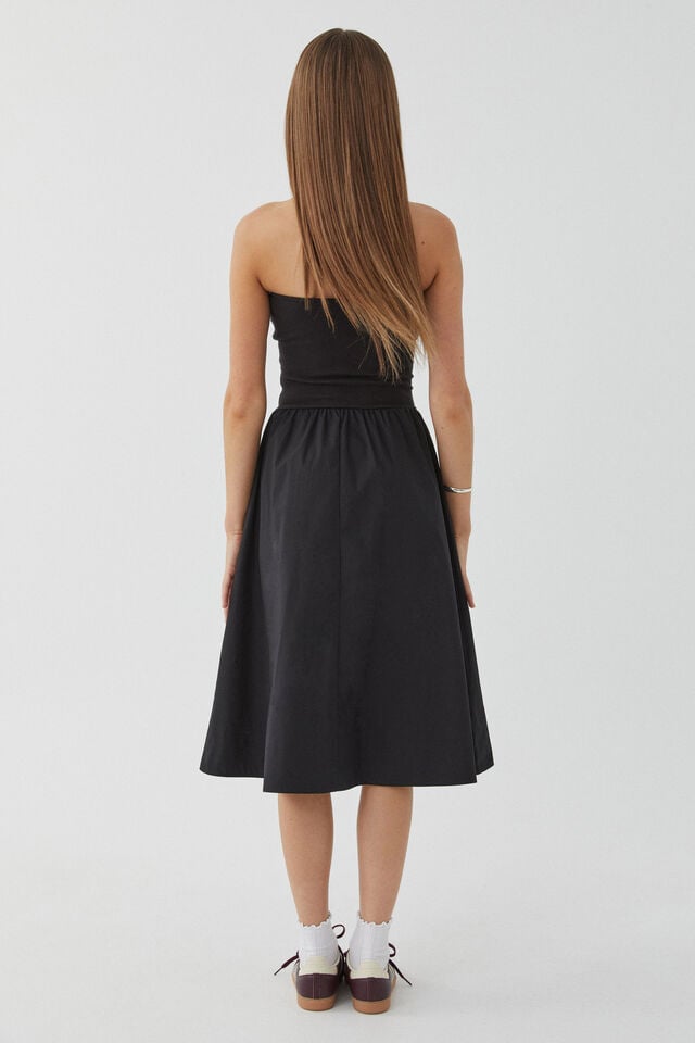 Eva Strapless Midi Dress, BLACK