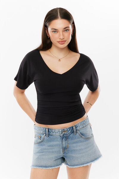 Melanie Short Sleeve Top, BLACK