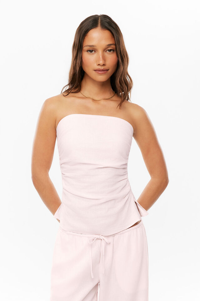 Hadley Strapless Linen Top, POWDER BLUSH