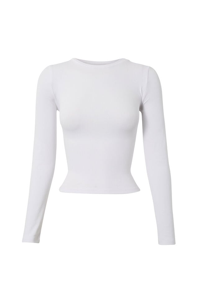 Backless Long Sleeve Top, WHITE