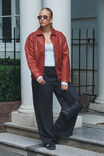 Faux Leather Collared Bomber Jacket, CHERRY RED - alternate image 2