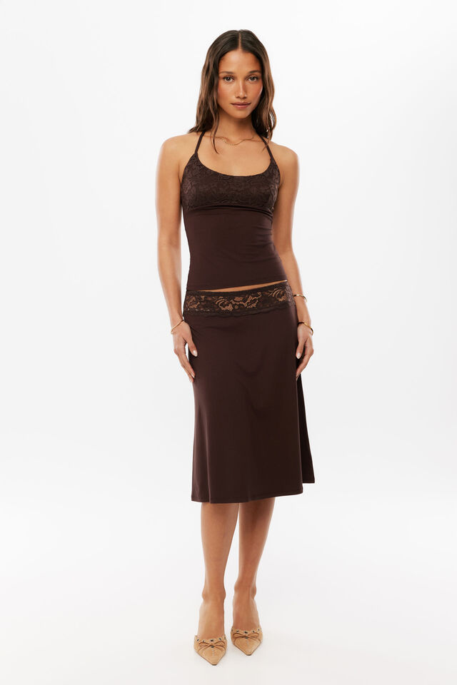 Smooth Natalie Lace Midi Skirt, GLAZE BROWN