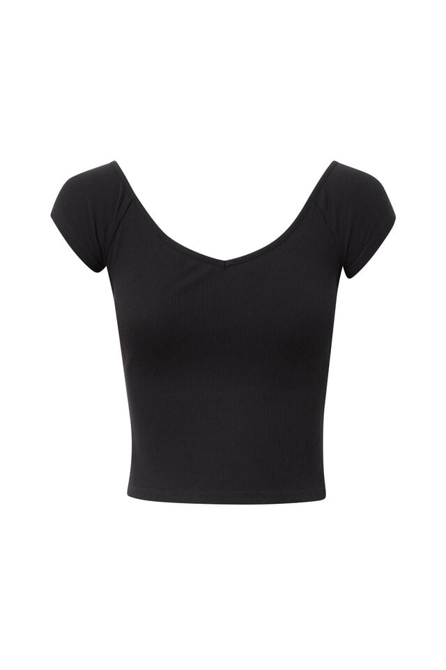 Neve Short Sleeve Off Shoulder Top, BLACK