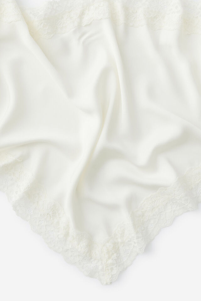 Luna Lace Trim Satin Multi Tie Scarf, CREAMY WHITE