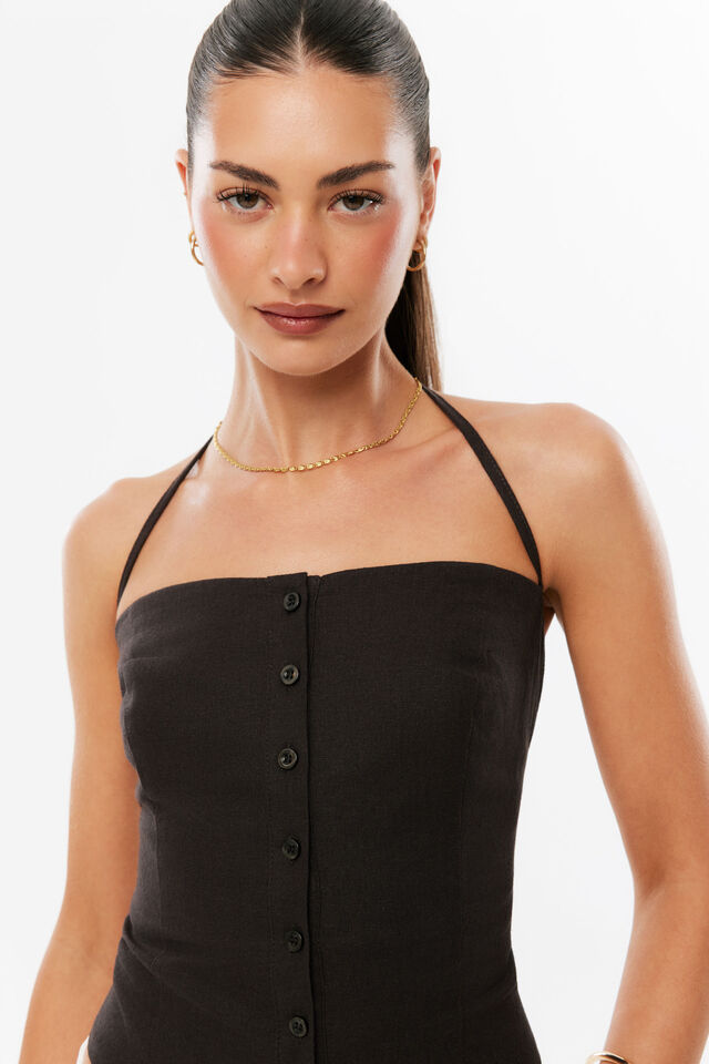 Maddy Linen Halter Top, BRONX BROWN