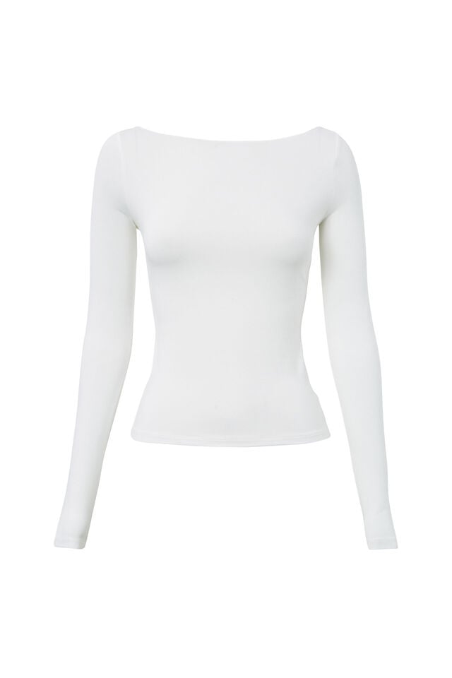 Soft Boat Neck Long Sleeve Top, SUMMER WHITE