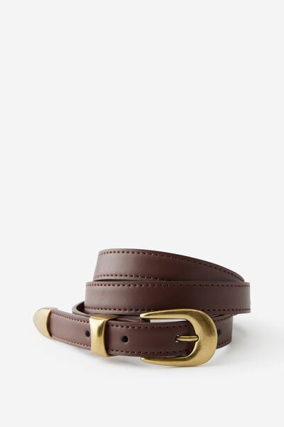 Rhea Minimalist Western Belt, CHOC/BRUSHED GOLD