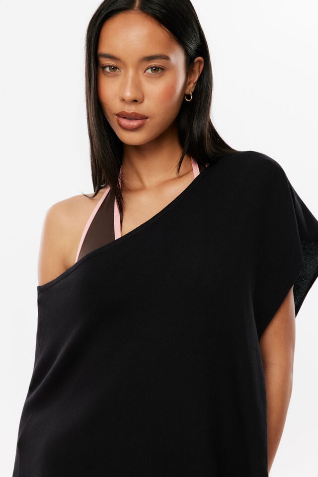 Poppy Knit Poncho, BLACK