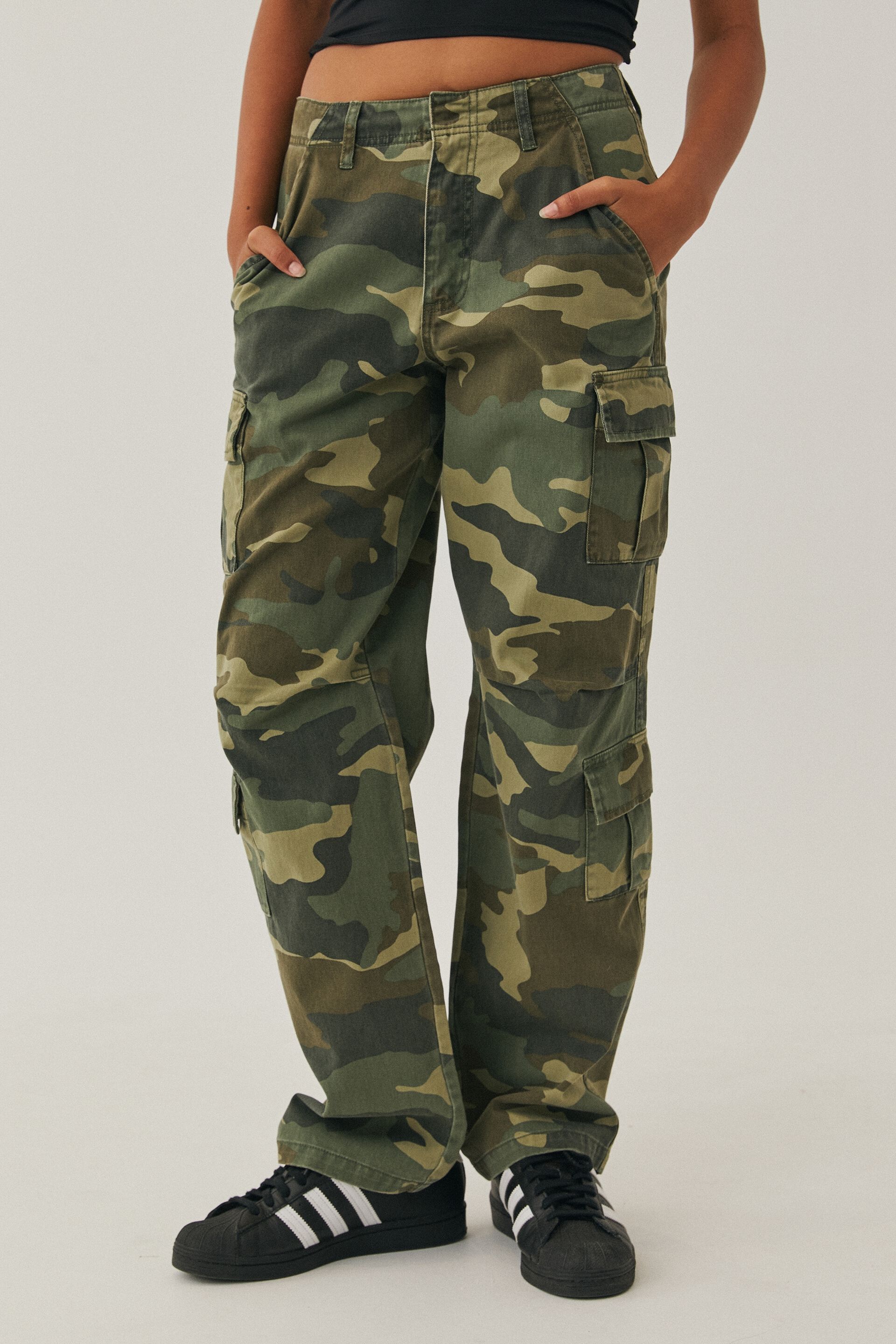 Bershka Camouflage Cargo trousers. Black grey... - Depop