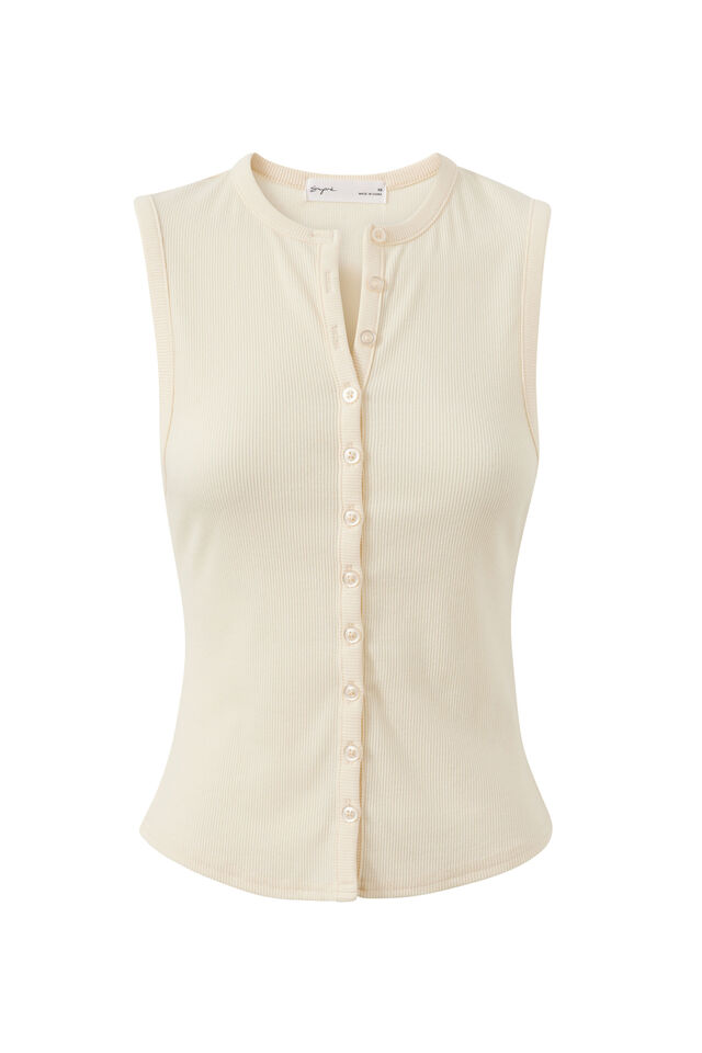 Lexy Rib Button Through Tank, SOFT ECRU