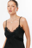 Luna Lace Trim Satin Mini Dress, BLACK - example image 2