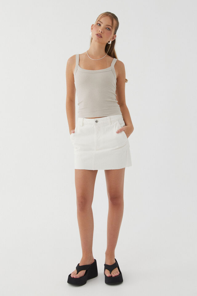 Carpenter Denim Mini Skirt, WARM WHITE