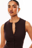 Lexy Rib Button Through Tank, DEEP CHOC - example image 2
