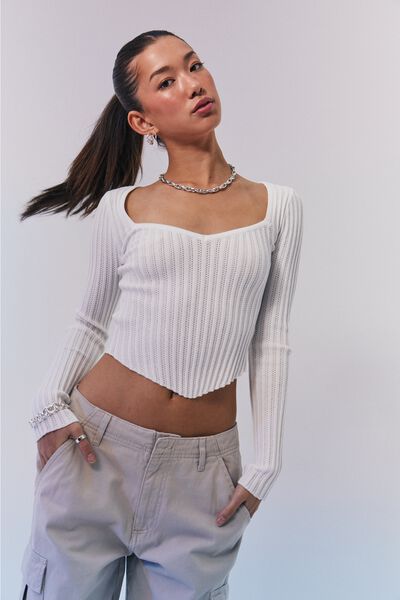 Tiana Knit Long Sleeve Top, WINTER WHITE