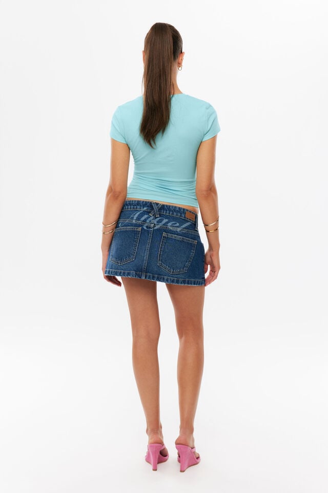 Rachel Fitted Slogan Tee, GLOSSY AQUA/NOT TODAY