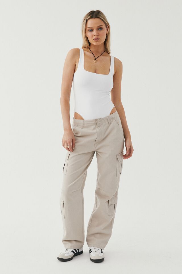 Beige cotton cargo pants