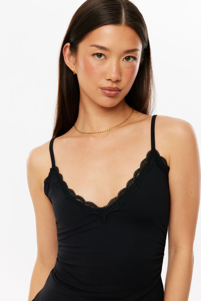Sleek Margot Lace Trim Tank, BLACK