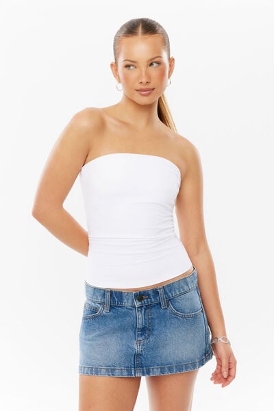 Sleek Longline Boob Tube, WHITE