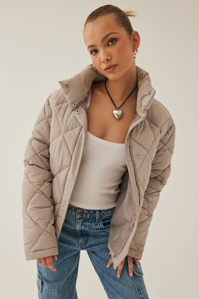 Recycled Quilted Puffer Jacket, SILVER GREY