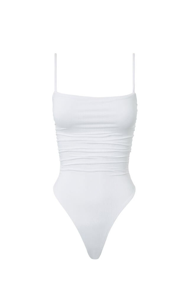 Luxe Ruched Bodysuit, WHITE
