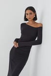 Soft Ruched Long Sleeve Maxi Dress, BLACK - alternate image 2