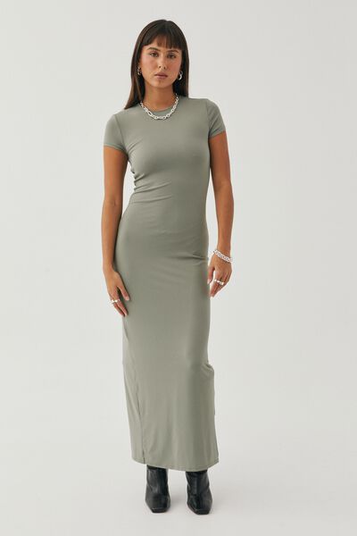 Luxe Short Sleeve Maxi Dress, DESERT SAGE
