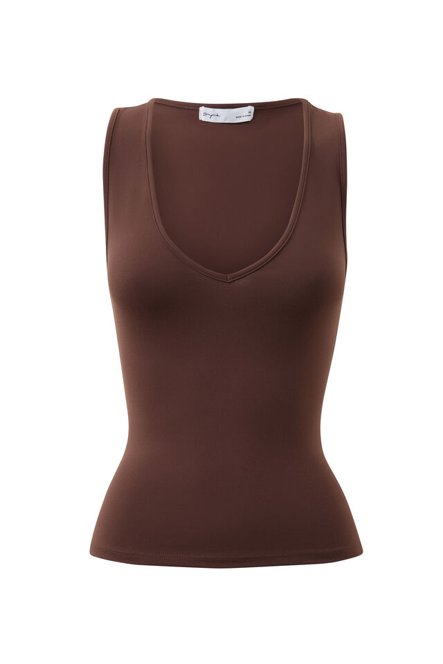 Sleek Jemima V Neck Tank, BAKED BROWN
