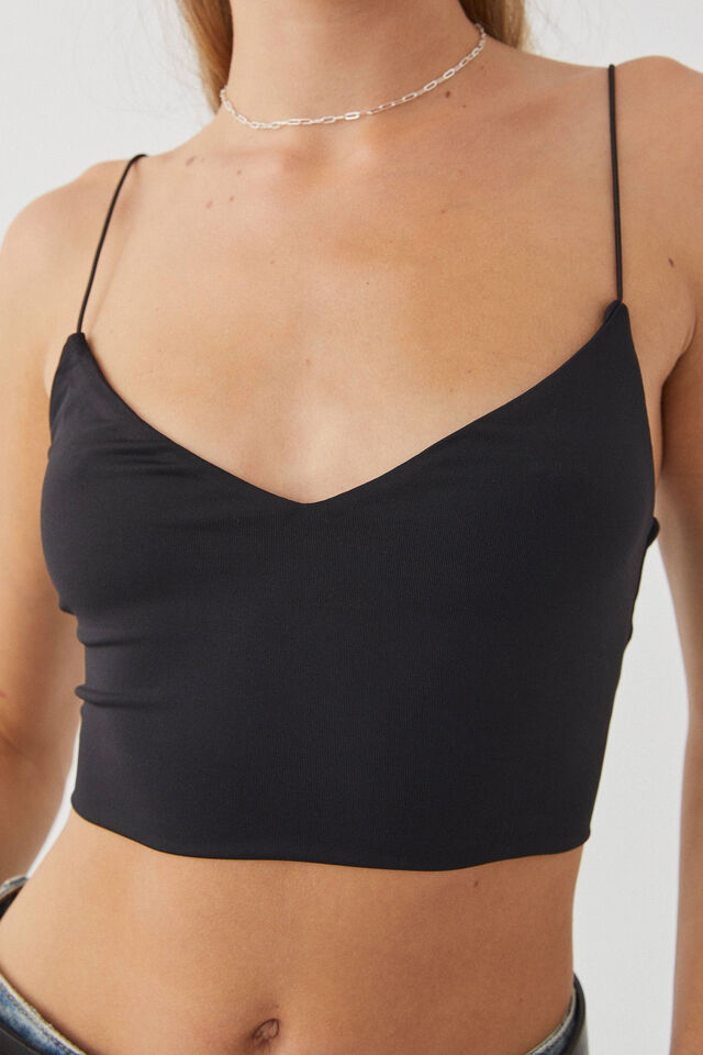 Luxe Cropped V Neck Cami, BLACK