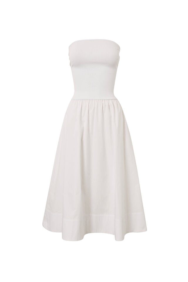 Eva Strapless Midi Dress, WHITE