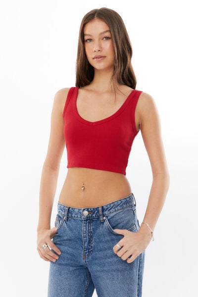 Amara Rib Cropped Tank, LIPSTICK RED