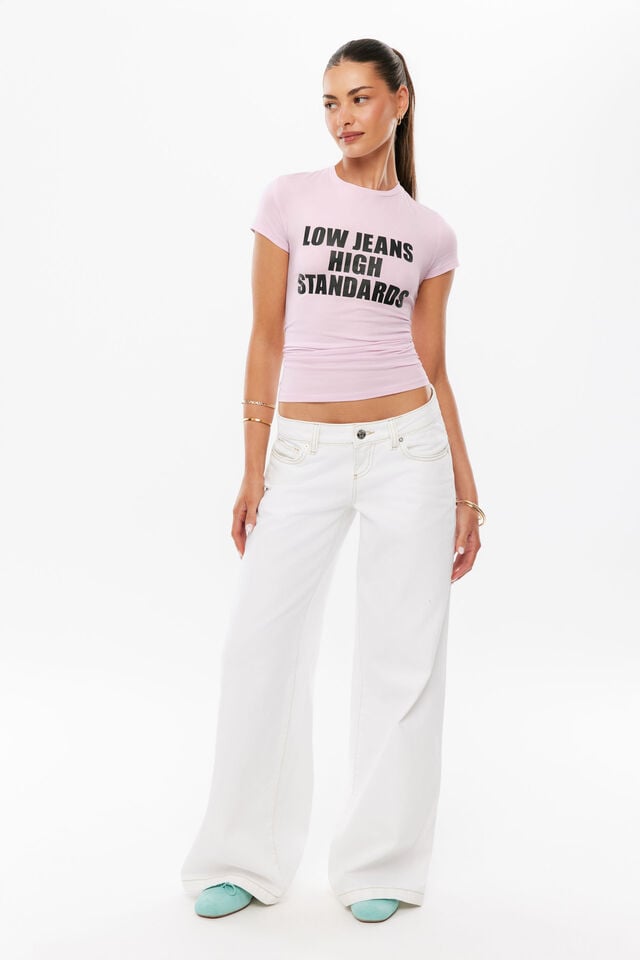 Rachel Fitted Slogan Tee, PIXEL PINK/LOW JEANS