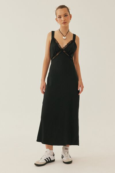 Macy Lace Midi Dress, BLACK