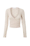 Macy Long Sleeve Lace Wrap Top, NUDE ALMOND - alternate image 6