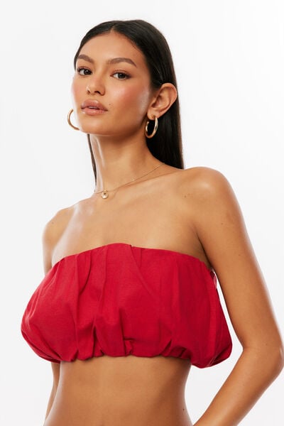Sopha Dopha Linen Bubble Top, ROUGE RED